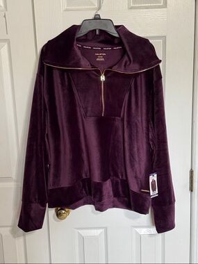 Halston Heritage Plum Velvet Half-Zip Pullover